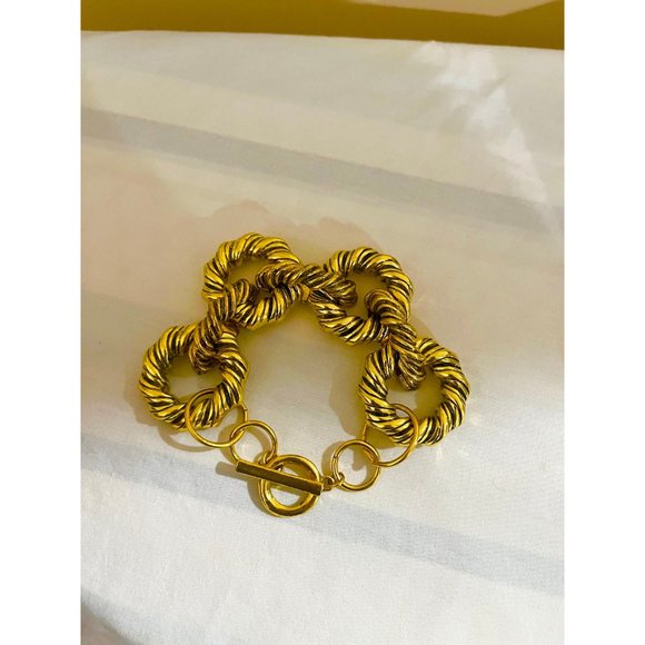 Gold statement bracelet chunky link chain wide cuff large bold metal boho chunky - Picture 3 of 4